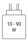 Das Gerät kann mit Netzteilen geladen werden, die eine Leistung zwischen 10 und 90 Watt USB PD liefern.